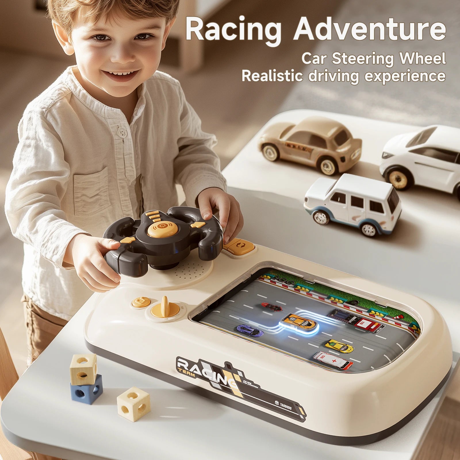 Children's steering wheel operation obstacle avoidance game machine simulates steering wheel racing car